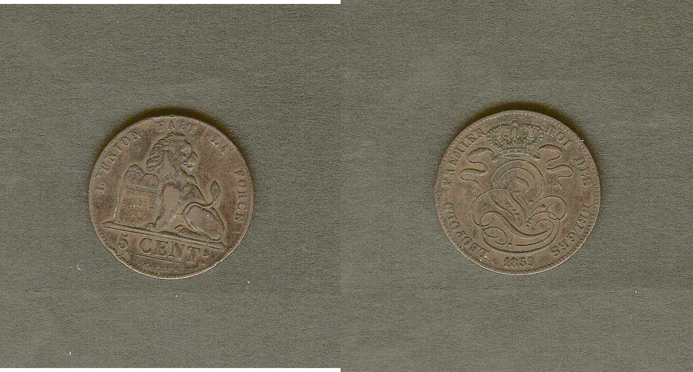 BELGIQUE 5 Centimes Léopold Ier 1859 TTB